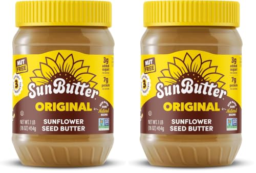 Image of SunButter Original Sunflower Seed Butter, 16 oz Nut-Free Spread with 7g Plant-Based Protein, Roasted Rich & Savory Flavor, Smooth Texture | Vegan, Kosher & Non-GMO (Pack of 2)