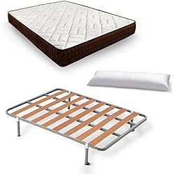 Somier Flex 105 HOGAR24 ES Cama Completa, Colchón Viscosoft Dream Flex 15 + Somier Lamas con Patas + Almohada Fibra, Medida: 105x190 cm