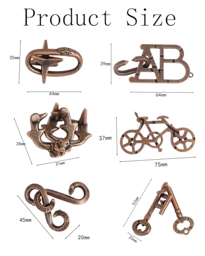 Image of 6 PCS Metal Puzzles for Adults, Ancient Bronze Desktop Puzzle Set, Brain Teaser Toy for Kids & Adults, Educational Cognitive Development Game for Travel & Home Use