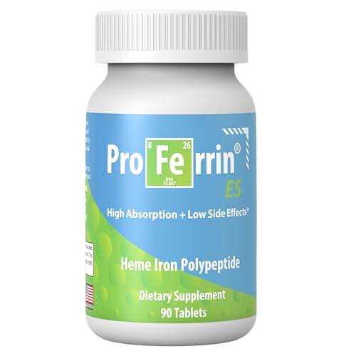 Proferrin ES- 10.5mg of high Absorbing Heme Iron Polypeptide. Made in the USA. 90 Tablets. Easy on the Gut. Not affected by Coffee Calcium or PPIs.
