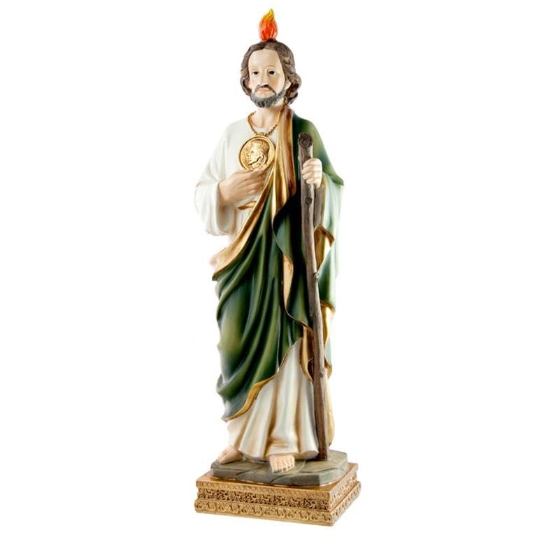 DRW Figura San Judas peana Cuadrada Resina Pintado a Mano 40 cm