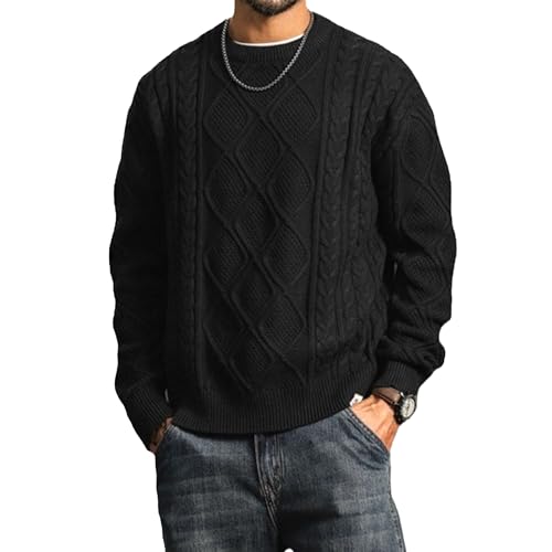 Pull col rond vintage homme en maille torsadée pour l'hiver