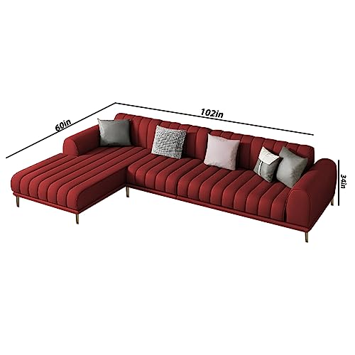 Image of Casaliving Herrick LHS 6 Seater L Shape Sofa Set with 2 Puffy for Living Room (Maroon) Premium Velvet Fabric Sofa