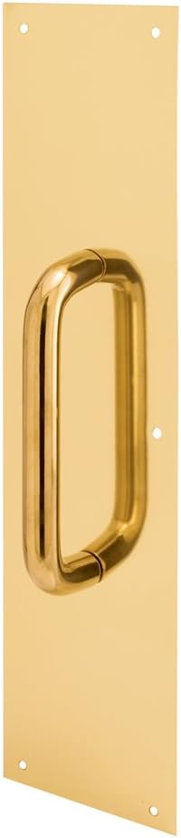 Prime-Line J 4716 Pull Plate, 3/4 In. Round Handle, 3-1/2 In. x 15 In., 605 Polished Brass (Single Pack)
