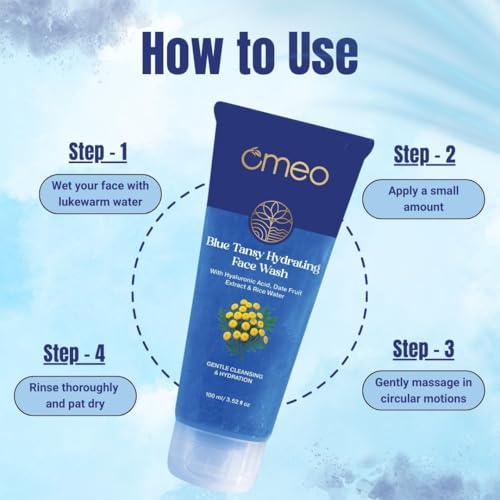 Image of Omeo Blue Tansy Hydrating Face Wash 100ml Glow & Bright Skin with Hyaluronic Acid, Rice Water & Date Fruit | Recommended by Dermatologist, All Type Skin-Woman & Man