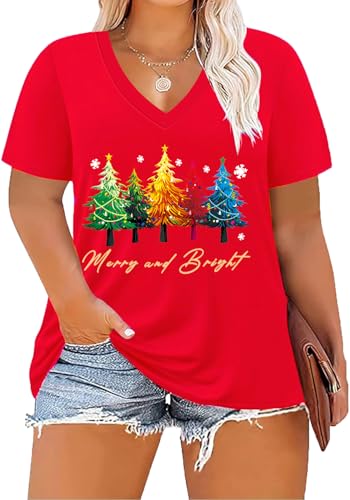 Image of ForHailey Women's Plus Size Short Sleeve Tee Shirt V Neck Basic Ladies Loose Fit T Shirt 1X-5X