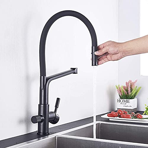Robinet de cuisine à 3 voies noir en laiton avec douchette orientable - 3