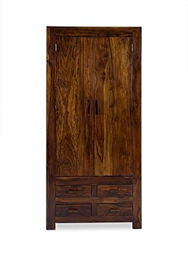 Image of Sheeham Solid Wood Almirah Cabinet Wardrobe with 4 Drawers & Double Doors for Beautiful Bedroom