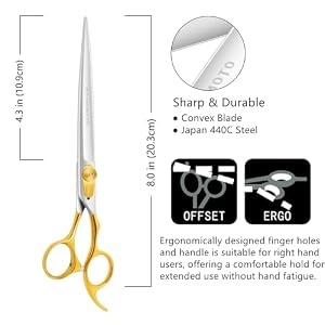 HASHIMOTO Dog Scissors for Grooming, Straight Dog Shears, 8.0 inch for Large Dog Trimming, Light Weight, Balanced, Ergonomically Designed for Professional Pet Groomers or Family DIY Use. HASHIMOTO Dog Scissors for Grooming, Straight Dog Shears, 8.0 inch for Large Dog Trimming, Light Weight, Balanced, Ergonomically Designed for Professional Pet Groomers or Family DIY Use.