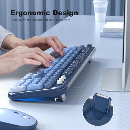 Wireless Keyboard and Mouse Combo, Typewriter Full Size Keyboard with Number Pad, Ergonomic Design for Windows PC Computer Laptop Desktop, Home and Office Use -Blue - Image 4