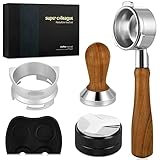 Geschenkbox-53 mm Kaffee Distributor, 54mm Dosing Cup, 53mm Tamper Set, 54mm Bodenloser Siebträger Kompatibel für Breville 8er-Serie Anderer Modelle, Holz Griff 2-Cup Korb Filter(HGB-7pcs).DE