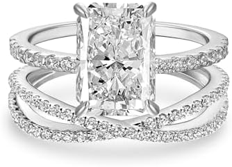 3.5CT Radiant Cut Engagement Ring Set for Women, S925 Silver X-Sh...