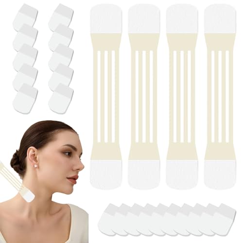 4 piezas Correa de elevación de cuello elástica Rugray transpirable Remactar tiras del cuello con 20 almohadillas adhesivas Correa de elevación de la cara de piel autoadhesiva para mujeres, color de
