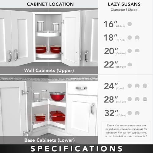 Image of Rev-A-Shelf 28 inch Dual Full Circle Lazy Susan Organizer for Upper Corner Kitchen Cabinets, Plastic Home Storage 2 Tier Shelves, White, 6012-28-11-52