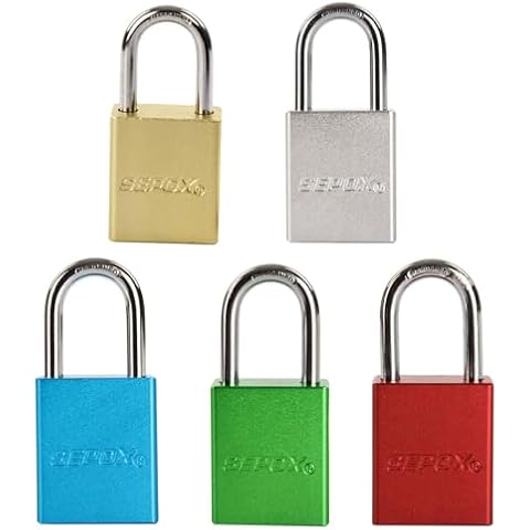 SEPOX 5 Out-Door Padlock Key-Alike Water-Proof Solid-Aluminum,1.5" 38mm Heavy-Duty Pack of 5Pcs Locks with Brass Cylinder Long-Shackle for Boat,Fishing, Marine,Fence,Safety Lock Cover