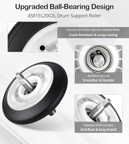 Image of Upgraded EngPair 4581EL2002L Ball-Bearing Dryer Roller Kit for LG Kenmore