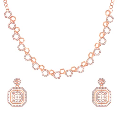 Atasi International Rose Gold Plated American Diamond AD Necklace Jewellery Set with Earrings for Women Suited for Wedding, Party, Engagement & Ocassional Wear (RG5821) (B0CNZ45CC8) Amazon Price History, Amazon Price Tracker