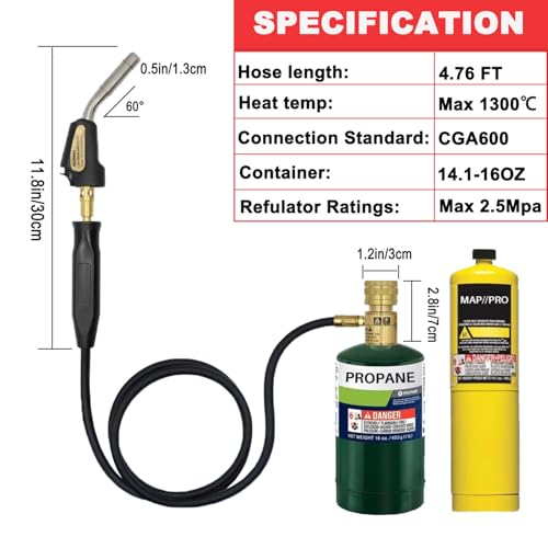 Image of Propane Torch Hand Hose, Mapp Gas Torch,Welding Torch,Hose Length 1.5M /60 inch-with Hook