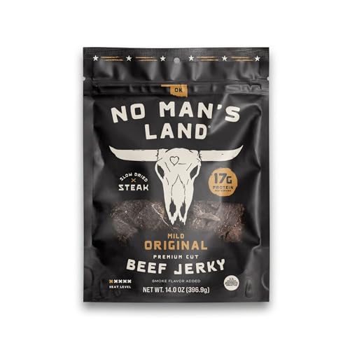 Image of No Mans Land Slow-Dried Beef Jerky | Smoked & Seasoned Jerky Strips | High Protein, Low Carb Beef Snack | Gluten Free - MILD (14oz)