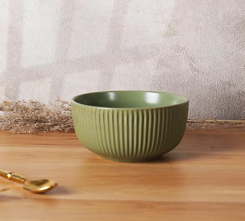 Image of Niyara Ceramic Printed Bowl Set of 2 | Premium Serving Bowls for Snacks, Soup & Desserts | Microwave & Dishwasher Safe (Green line Bowl)
