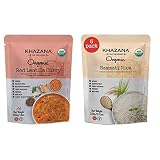 Khazana ORGANIC Red Lentil Curry Ready to Eat Meals 6-Pack + Ready to Heat Basmati Rice 6-Pack - Cus