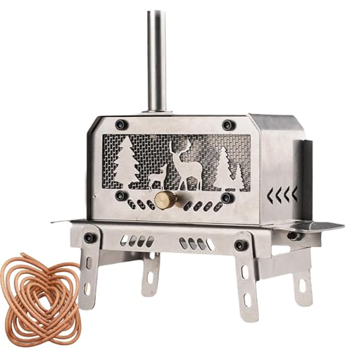 Estufa de leña portátil – Estufa de leña para camping, chimenea de tubo | Estufa ligera de camping con tubo de chimenea para calefacción de tienda de campaña, cocina y mochilero, construcción de acero