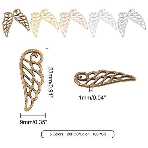 SUPERFINDINGS 100Pcs 5 Colors Tibetan Style Alloy Wings Charms Angel Wings Jewelry Charms Feather Dangle Pendants for DIY Necklace Bracelet Jewelry Making - Image 4