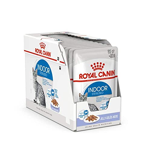 Royal Canin Indoor Sterilised in Gelee | Doppelpack | 2 x 12 x 85 g | Alleinfuttermittel für ausgewachsene Katzen die im Haus Leben | Für sterilisierte Katzen | Häppchen in Gelee