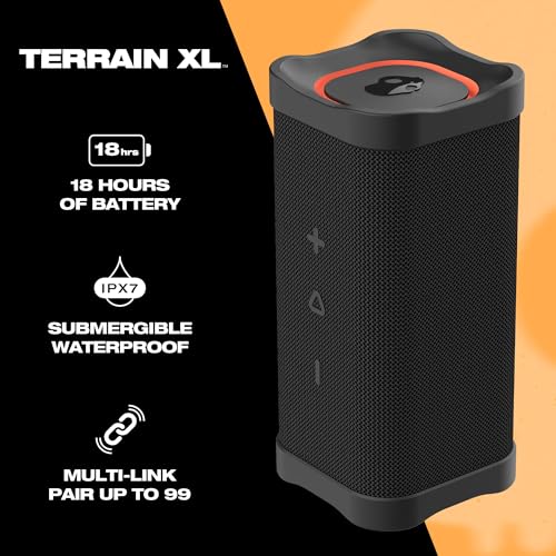 Image of Skullcandy Terrain XL Wireless Bluetooth Speaker - IPX7 Waterproof Portable Speaker, 18 Hour Battery, Nylon Wrist Wrap, True Wireless Stereo (Black)