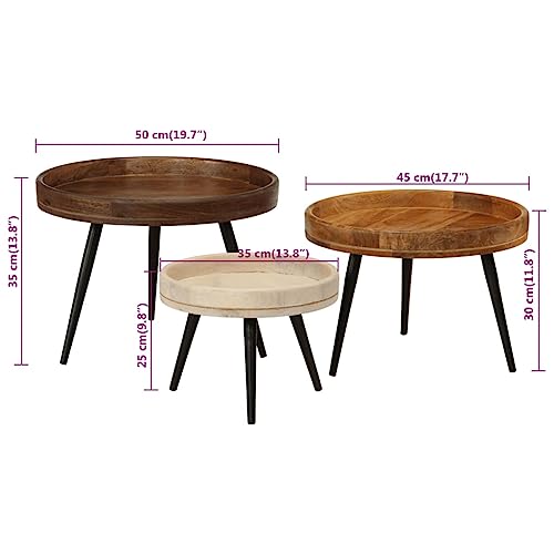 Tables basses rondes bois manguier massif lot de 3 bout de canapé - 3