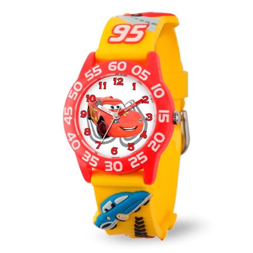 Disney Pixar Cars Lightning McQueen Watch for Kids - Boys Watch - Toddler Watches - Kids Toys Boys Toddler - for Teen - Red Bezel - 3D Yellow Strap by Disney - Used condition - US$11.18