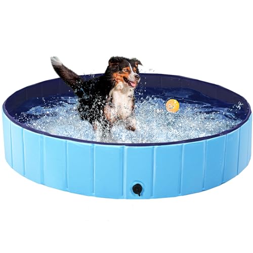 Yaheetech Piscina per Cani Gatti Pieghevole, Vasca da Bagno in PVC, Piscinetta per Animali Domestici, Rigida Portatile Antiscivolo all'Aperto Interno Giardino XL 140 x 30 cm Blu