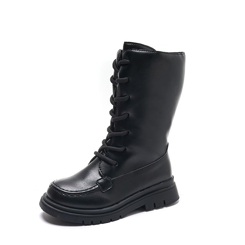 2025 Fashion Girls Boots Combat Boots PU Leather Lace Up Side Zipper Booties Mid Calf Platform Boot4