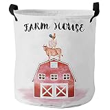 Paidaxin Laundry Baskets Farm House Red Barn Collapsible Clothes Hamper Farm Animal Cow pig Watercol