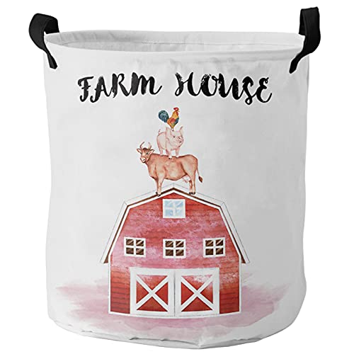 Paidaxin Laundry Baskets Farm House Red Barn Collapsible Clothes Hamper Farm Animal Cow Pig Watercolor Foldable Freestanding Laundry Hamper With Handle Storage Basket For Laundry 16.5X17In #TOP4
