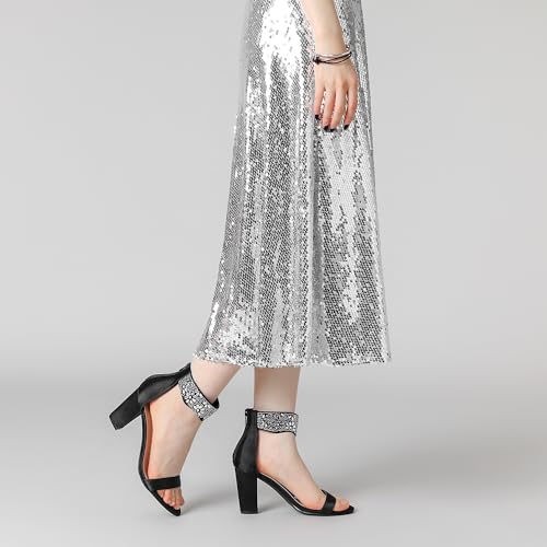 Allegra K Women's Rhinestone Open Toe Ankle Strap Diamond Heels Chunky Sparkly Heels Dress Sandals4