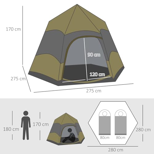 Outsunny Double Layer Instant Pop Up Tent With Rainfly, Hexagon 4 Man Dome Tent, Portable Camping Shelter With Sewn-In Groundsheet And Carry Bag, For Festival Backpacking Road Trips, Dark Green - 7