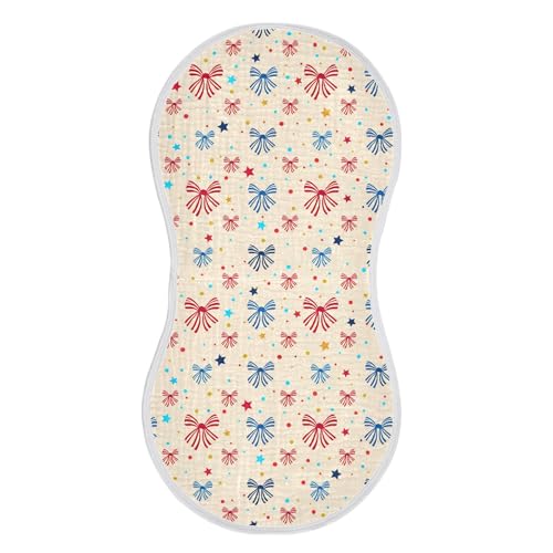 The USA Pretty Bows and Stars Baby Burp Cloths, Cotton Soft Absorbent Burp Cloth, Baby Bib Cloths Spit Up Rags for Newborn Boys Girls, 2 Pack, 22”x11”