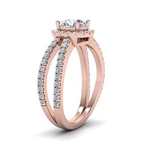 Image of 55Carat Choose Your Gemstone Reverse Split Shank Halo Diamond CZ Ring Rose Gold Plated Round Shape Halo Engagement Rings Matching Jewelry Wedding Jewelry Easy to Wear Gifts US Size 4 to 12