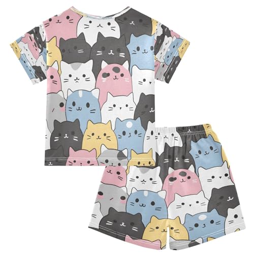 Short Sleeve Pajamas Sets Summer Cotton Sleepwear Cats in The Style Of Sanrio2