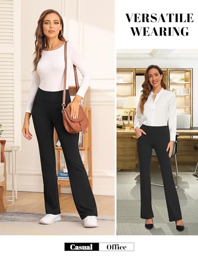 Desol Thermohose Damen, Bootcut Yogahose Hosen Damen mit Innenfleece, Fleecegefüttert Schlaghose mit 4 Taschen, Winter Sporthose Lang, Hohe Taille Stretch warme Jogginghose