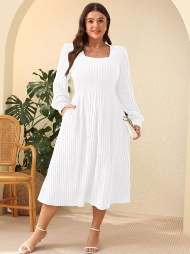 BELAROI Plus Size Dresses for Curvy Women Maxi Sweater Dress Long Sleeve Midi Fall Winter Outfits Lighweight Square Neck4