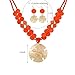 Perla Beaded Statement Necklace and Earrings Set for Women, Gold Medallion Pendant with Starfish Charm Earrings, Fashion Jewelry Set (Orange)