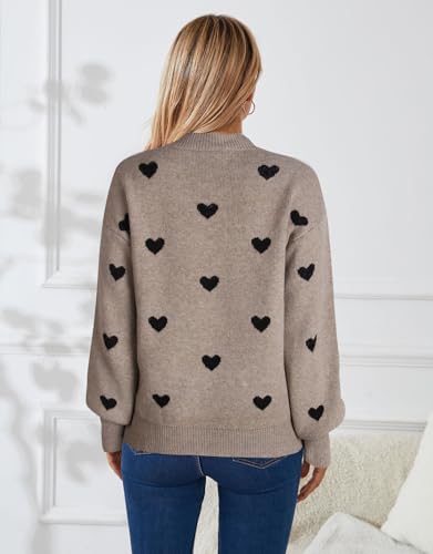 Image of Women's Long Sleeve Mock Neck Sweaters Loose Cute Heart Pullover Sweater