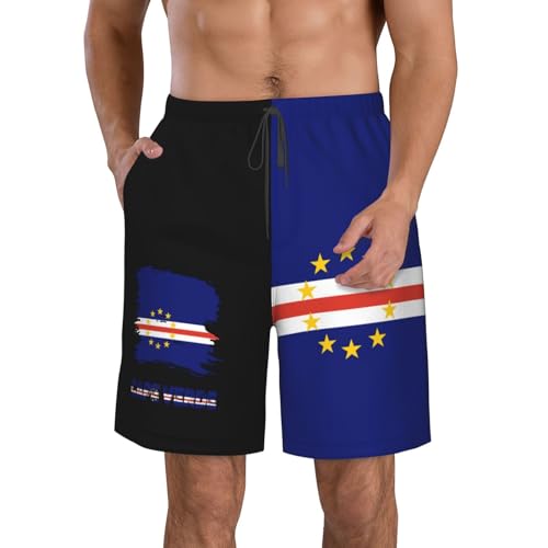 Men's Vintage Cape Verde Verdean Flag Board Shorts Swim Trunks with Mesh Liner2