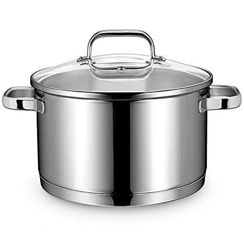 Linnuo Topf Induktion 24cm mit Glasdeckel, Kochtopf groß 6l, aus 18/10 Edelstahl, Griff nicht...