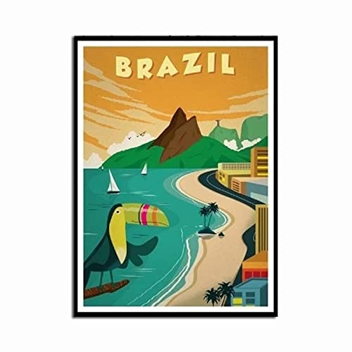 Lakabara Vintage Paysage Affiche Brésil Rio de Janeiro Toile Peintures Moderne Mur Art Photos pour Salon Décor À La Maison 40x60 cm Sans Cadre