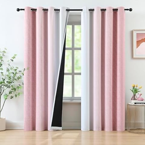 Ombre Full Blackout Curtain Panels 95 Inches Long Bedroom Drapes Energy Efficient Thermal Insulated Gradient Window Treatments with Grommets Pure White to Pink for Living Room, 52" Wx95 L, 2 Panels Cover
