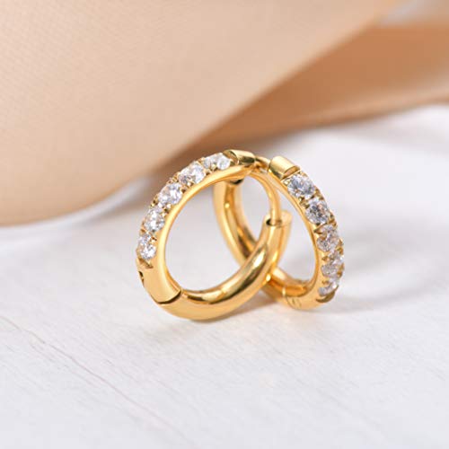 Hypoallergenic Unisex Surgical Steel Small Cubic Zirconia Huggie Hoop Earring, Color Gold - Silver - Rose Gold - Black - Rainbow, Size 6mm- 12mm Safe for Sensitive Ear2
