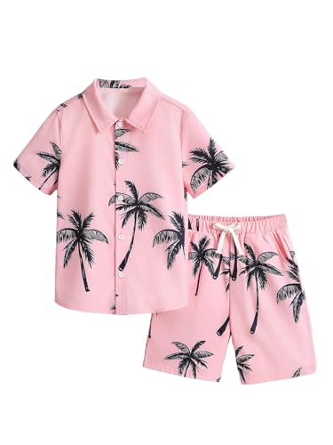 Image of Verdusa Boy's 2 Piece Outfits Summer Hawaiian Vacation Beach Button Down Shirt and Shorts Going Out Sets